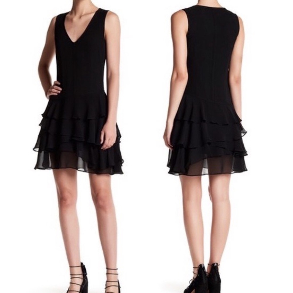 Opening Ceremony Mercer 100% Silk Chiffon Tiered Dress LBD Little Black Dress